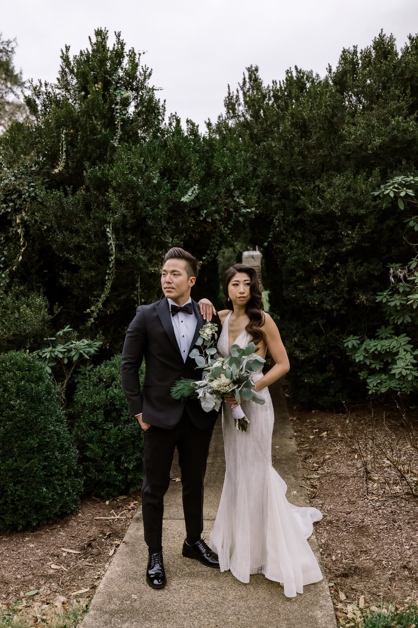 Couple standing on the garden path